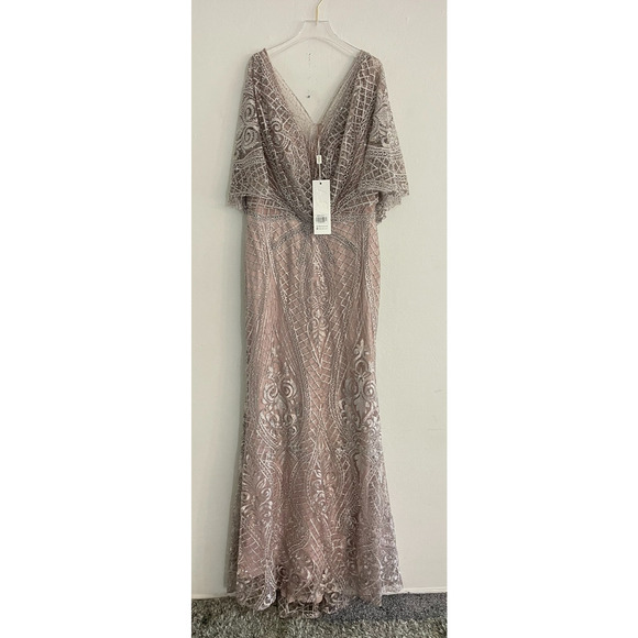 Lara Dress 14 Cape Sleeve Mermaid Beaded Gown Formal Mother of Bride Lavender - Picture 3 of 16